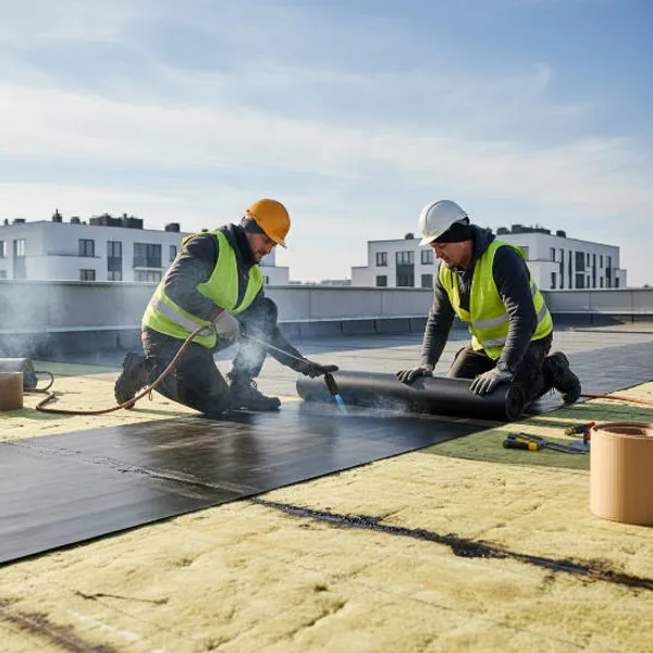Pose d'étanchéité sur toiture plate