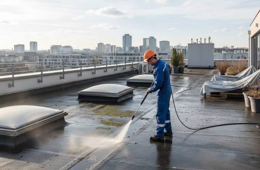 Nettoyage d'une toiture terasse dans le Val-de-Marne avec lD Couvreur.